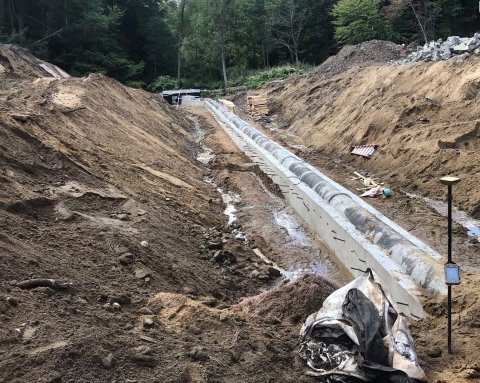 The iron pipe culvert at Swan Road